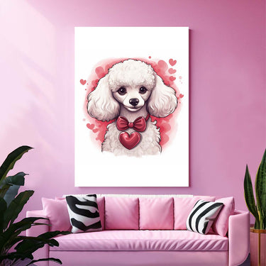 Cute Valentine Puppy Heart, Valentine Dog Canvas Print, Cute Poodle Love Canvas Wall Art, Valentine's Dog Painting, Valentine's Canvas, Pet Lover, Valentines Gift